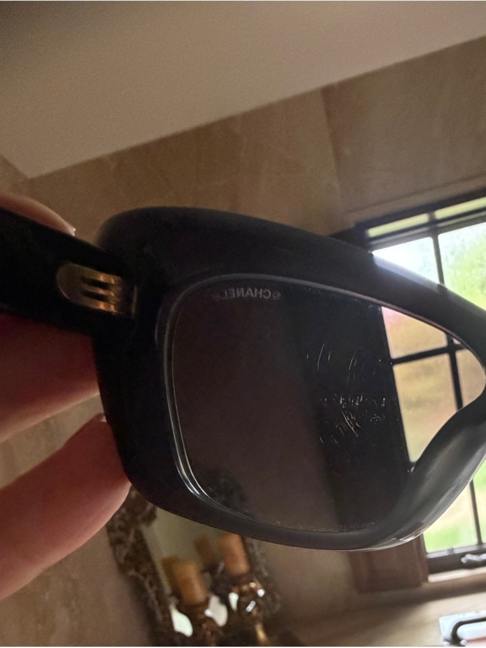 CHANEL Black Pearl-Trim Cat-Eye Sunglasses with Gold CC - Picture 9 of 11